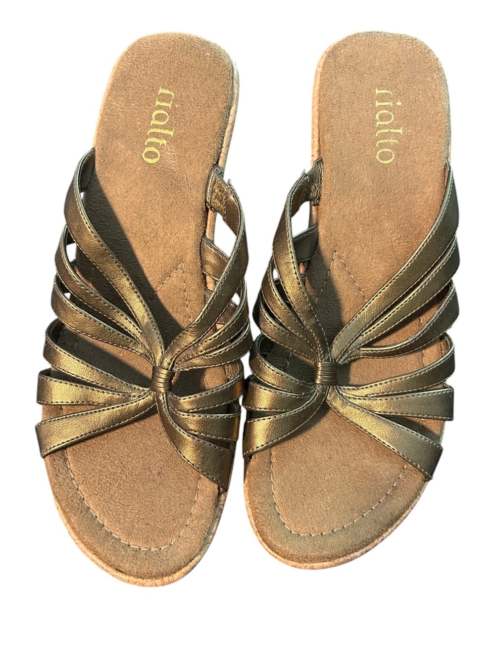 Rialto Metallic Bronze Multi-Strap Slide Sandals size 7.5